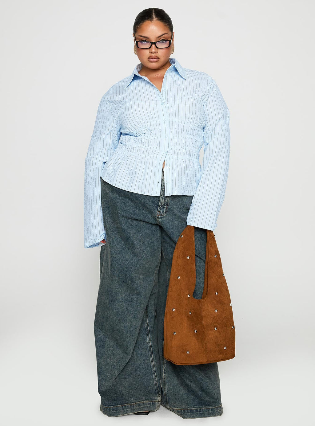 Liesel Shirred Long Sleeve Top Stripe Curve