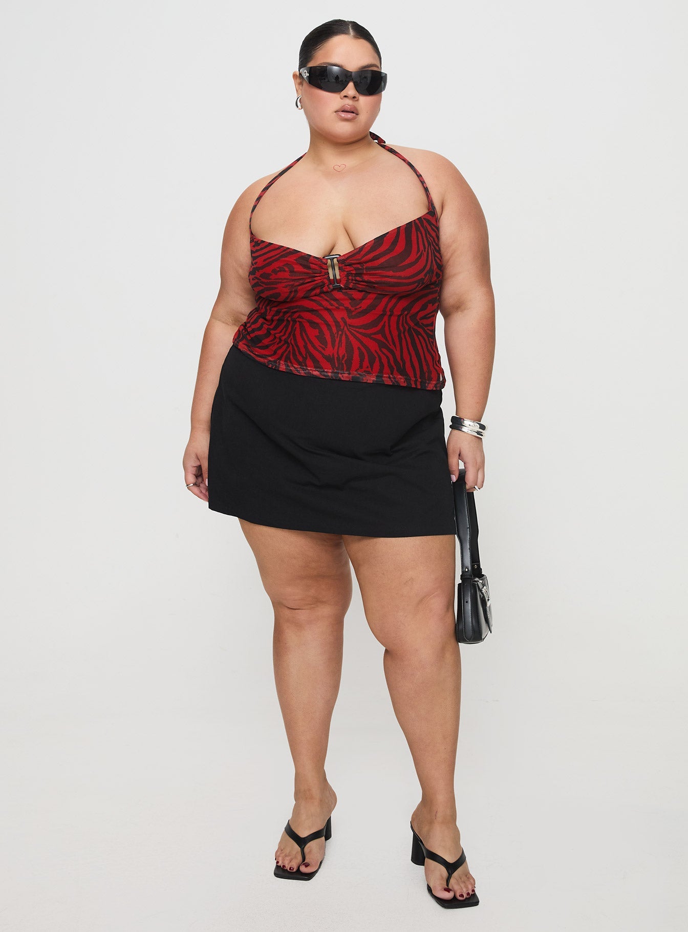 Cielo Mesh Halter Top Red Zebra Curve