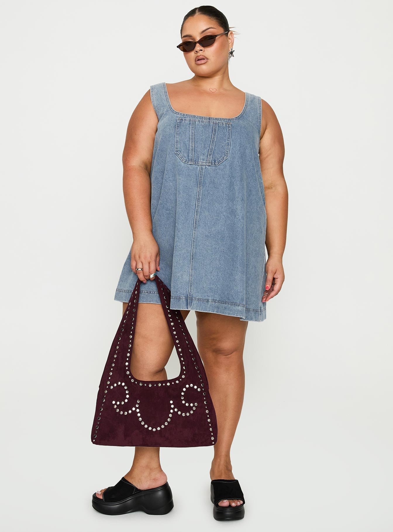 State Of Mind Mini Dress Blue Denim Curve