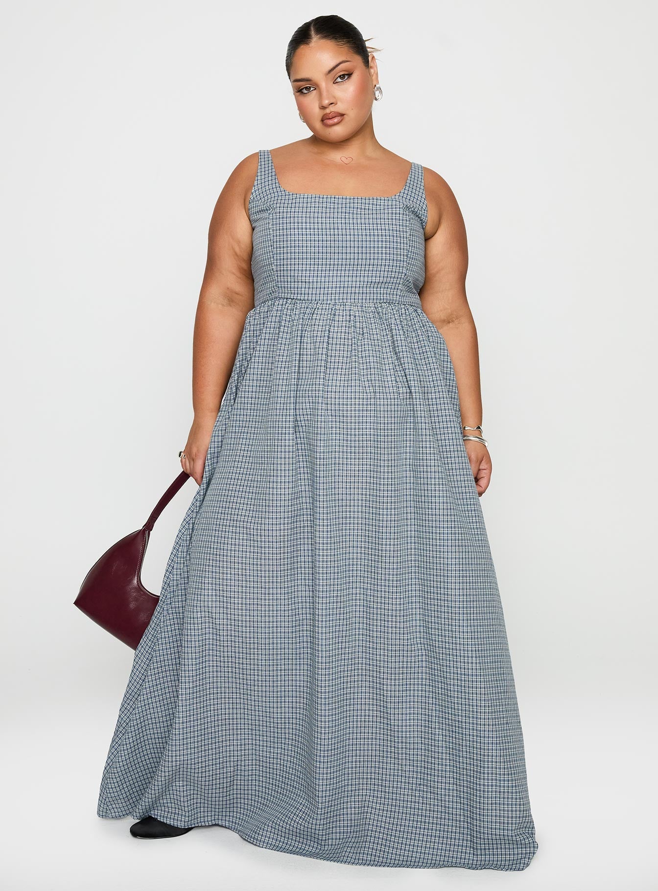 Cartmel Check Maxi Dress Navy Curve