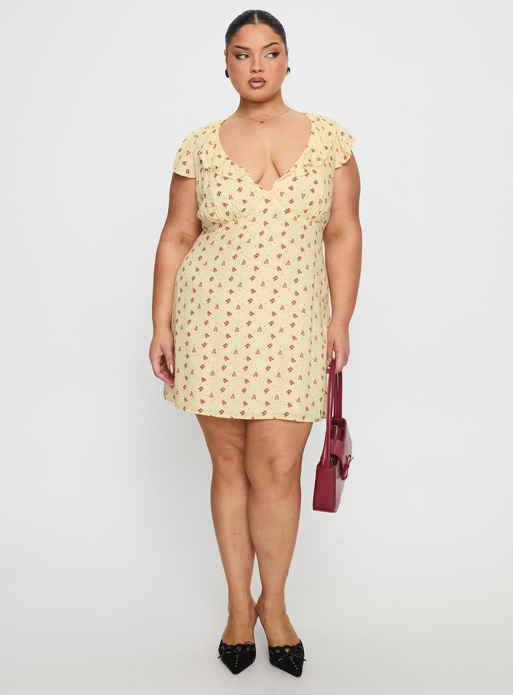 Just Me And You Frill Mini Dress Yellow Floral Curve
