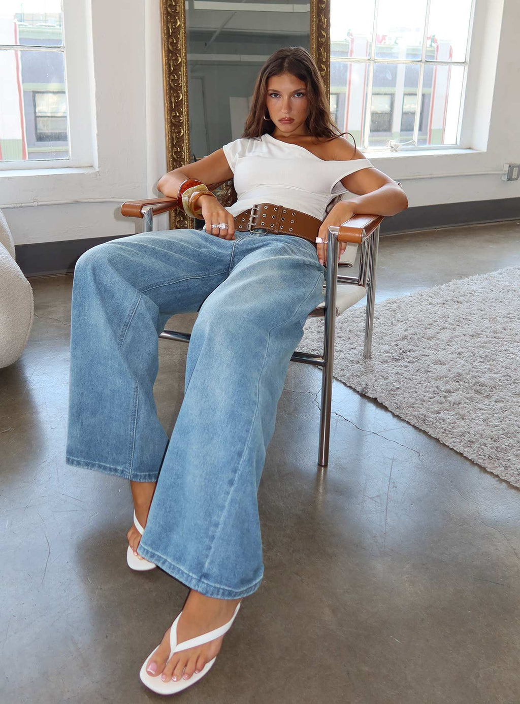 Naylor Mid Rise Wide Leg Jeans Light Blue Wash