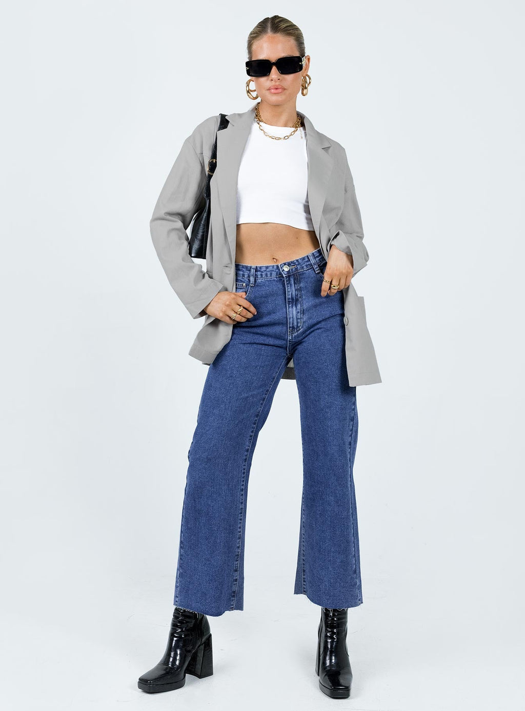 Amber Oversized Linen Blazer Grey