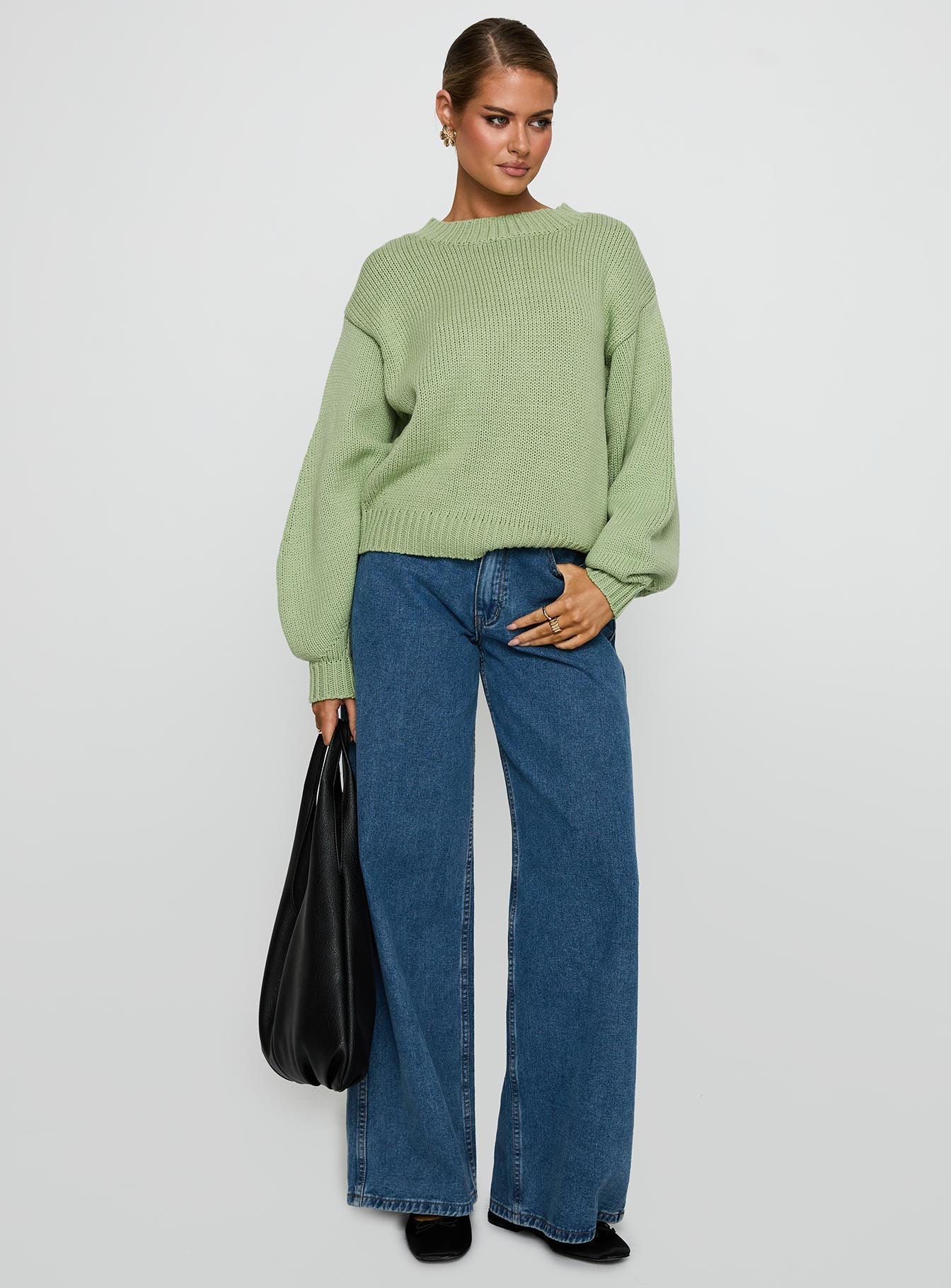 Harmony Balloon Sleeve Knit Sweater Sage