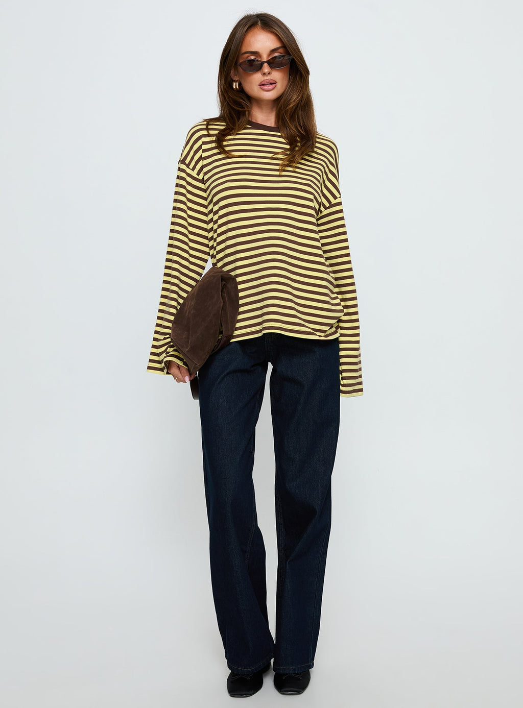 Settle Down Long Sleeve Top Yellow / Brown Stripe