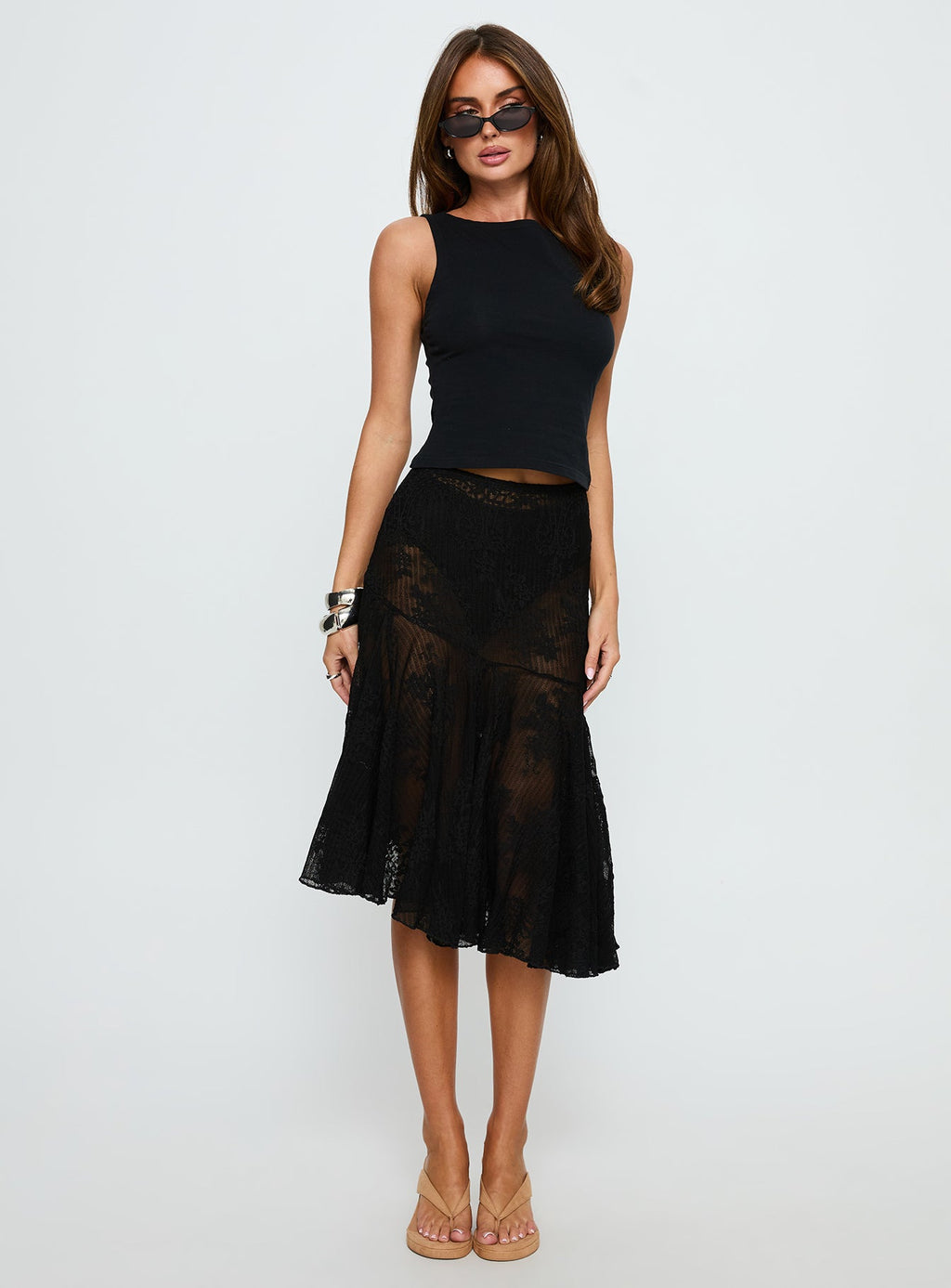 Mellissa Sheer Textured Midi Skirt Black