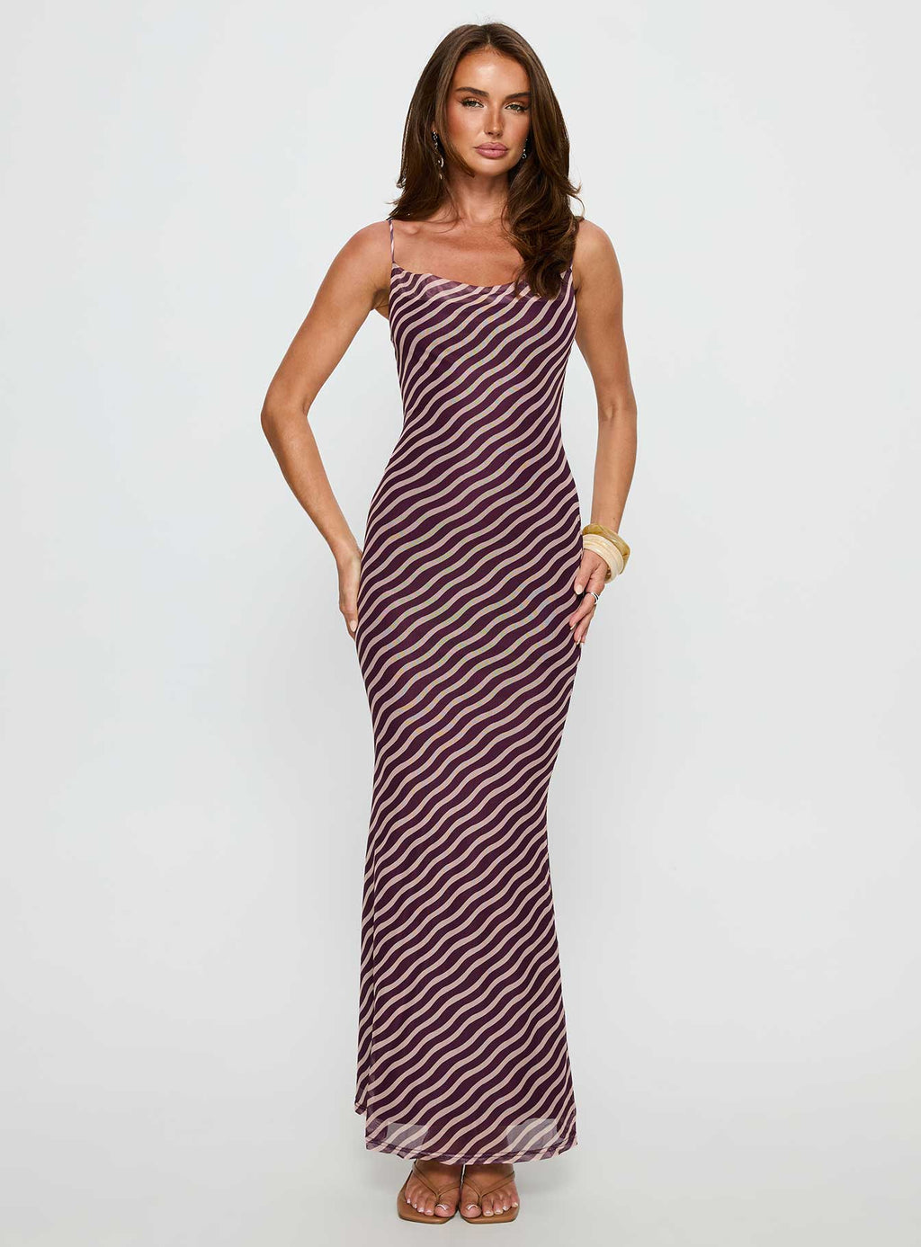 Aliah Cowl Neck Maxi Dress Brown Stripe