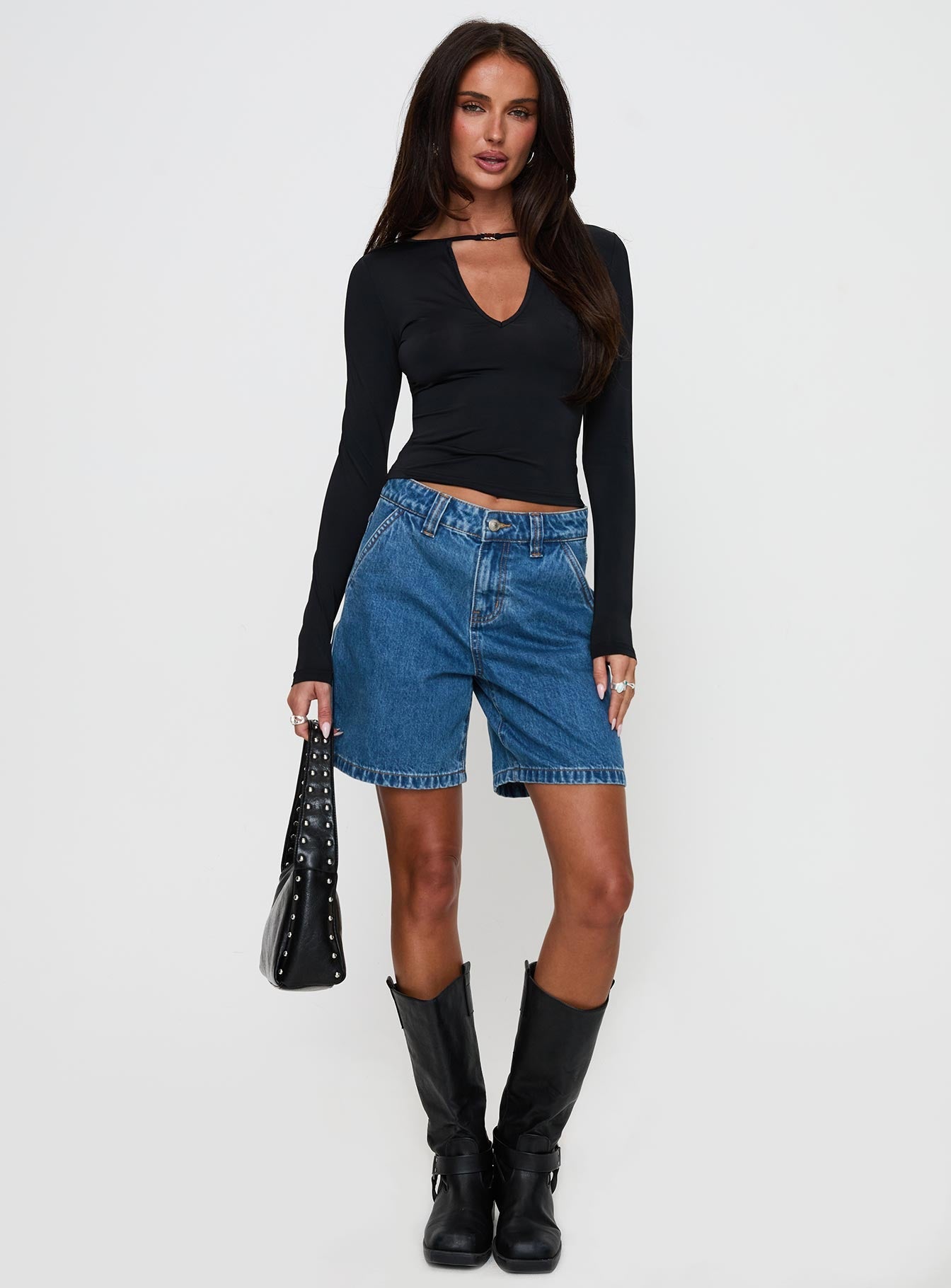 Layna Long Sleeve Plunge Neck Top Black