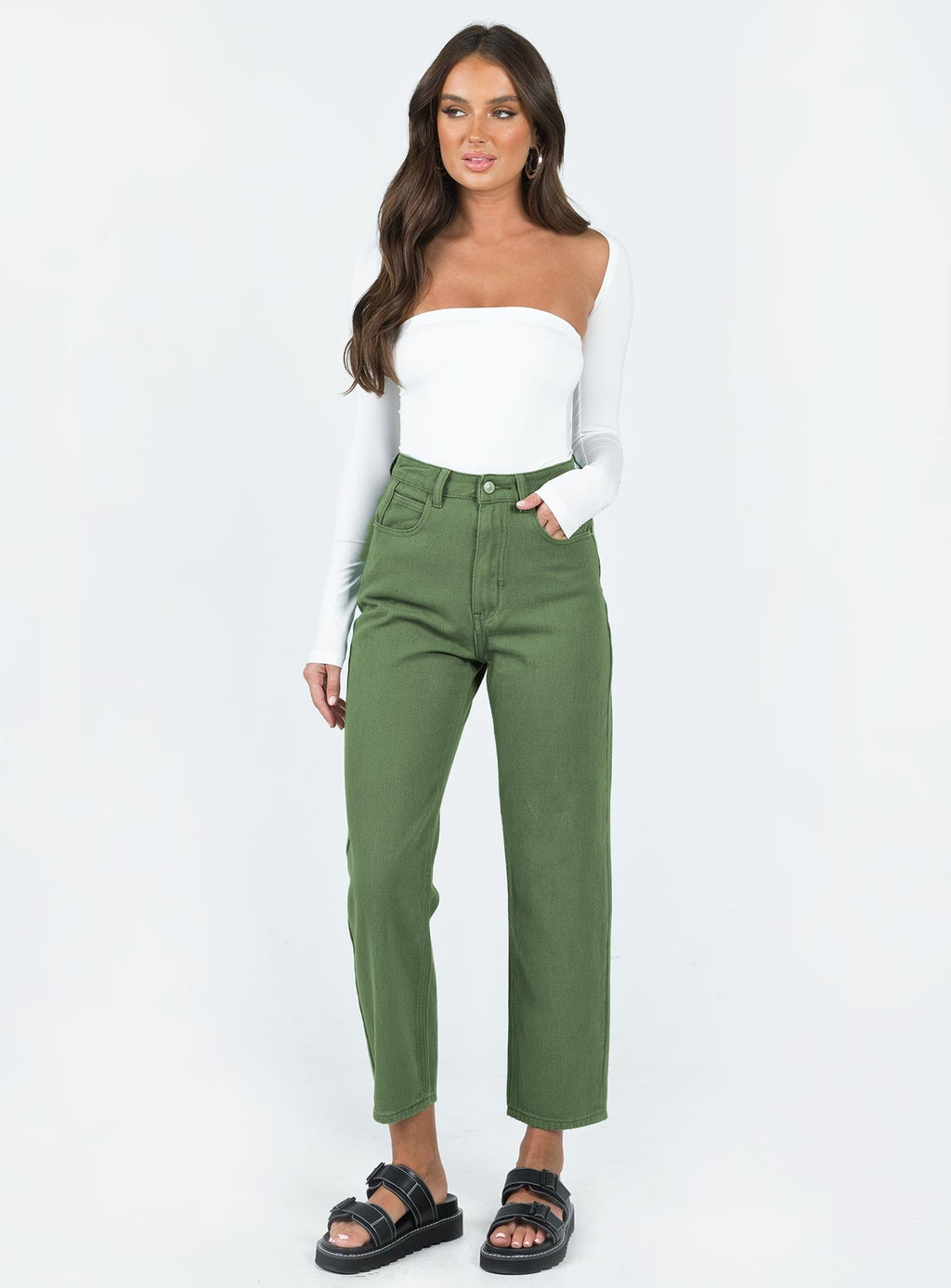 Leta Straight Leg Denim Jeans Khaki