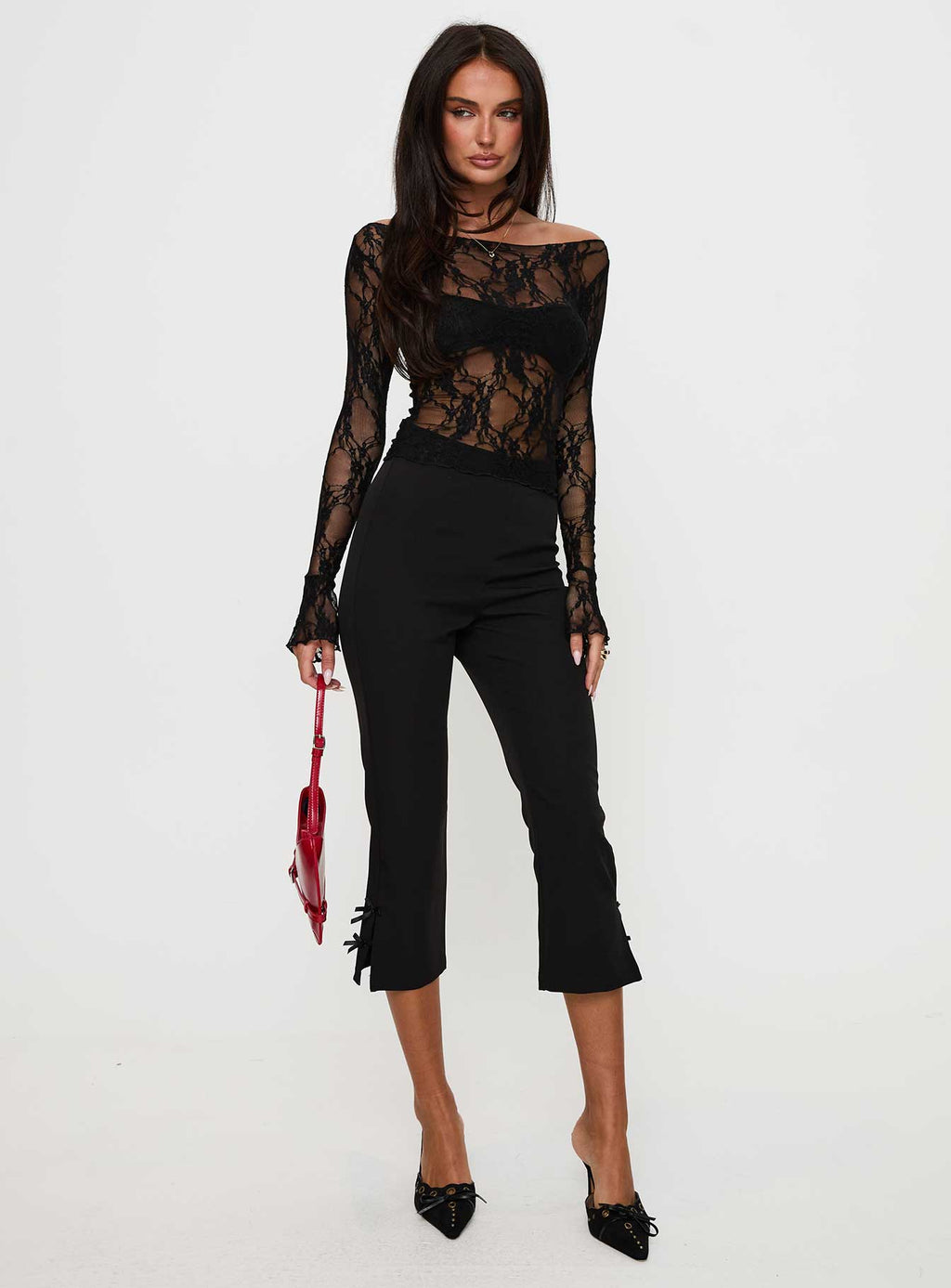 Junah Sheer Lace Long Sleeve Top Black