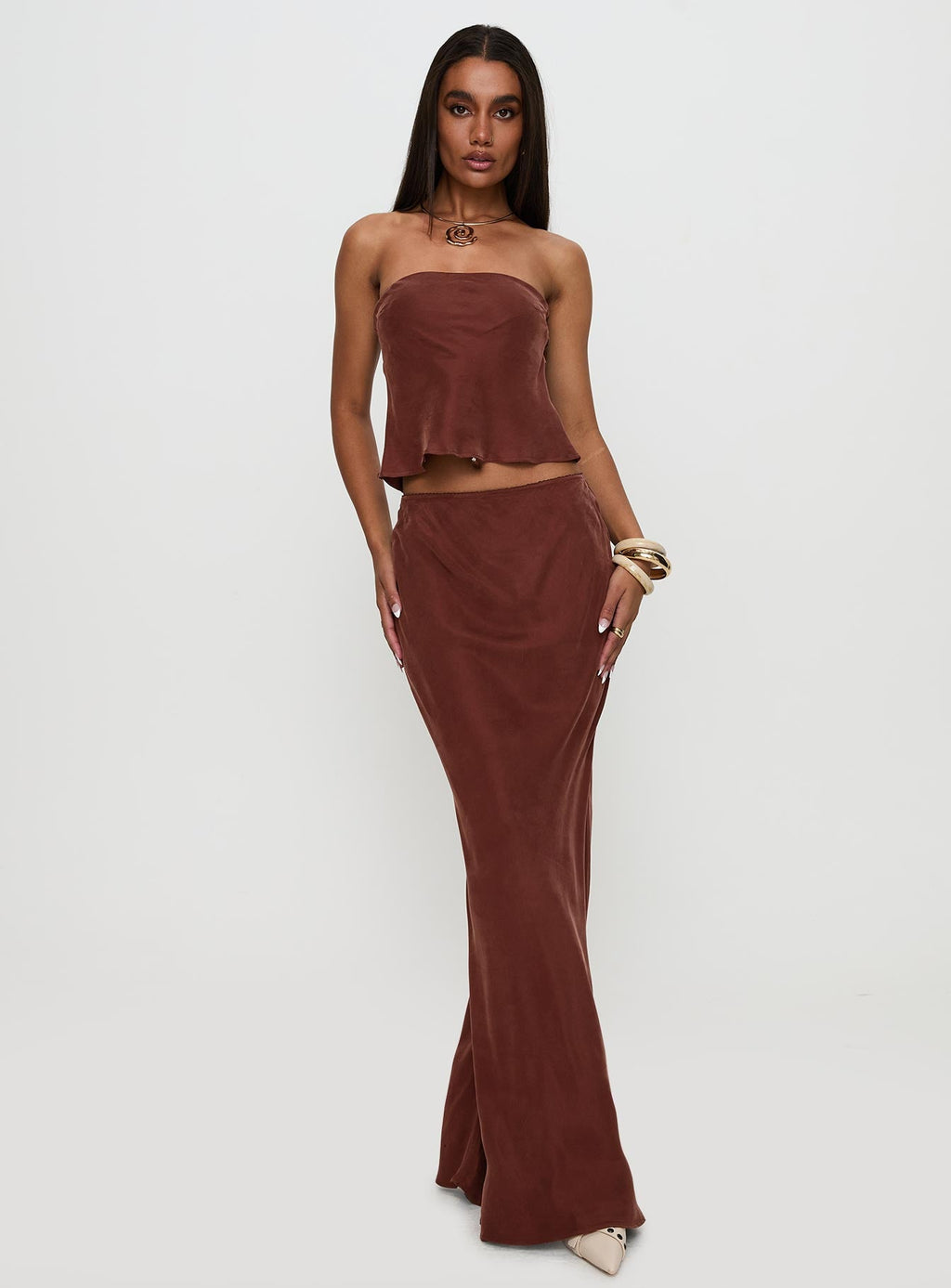 Lucelia Strapless Top Brown