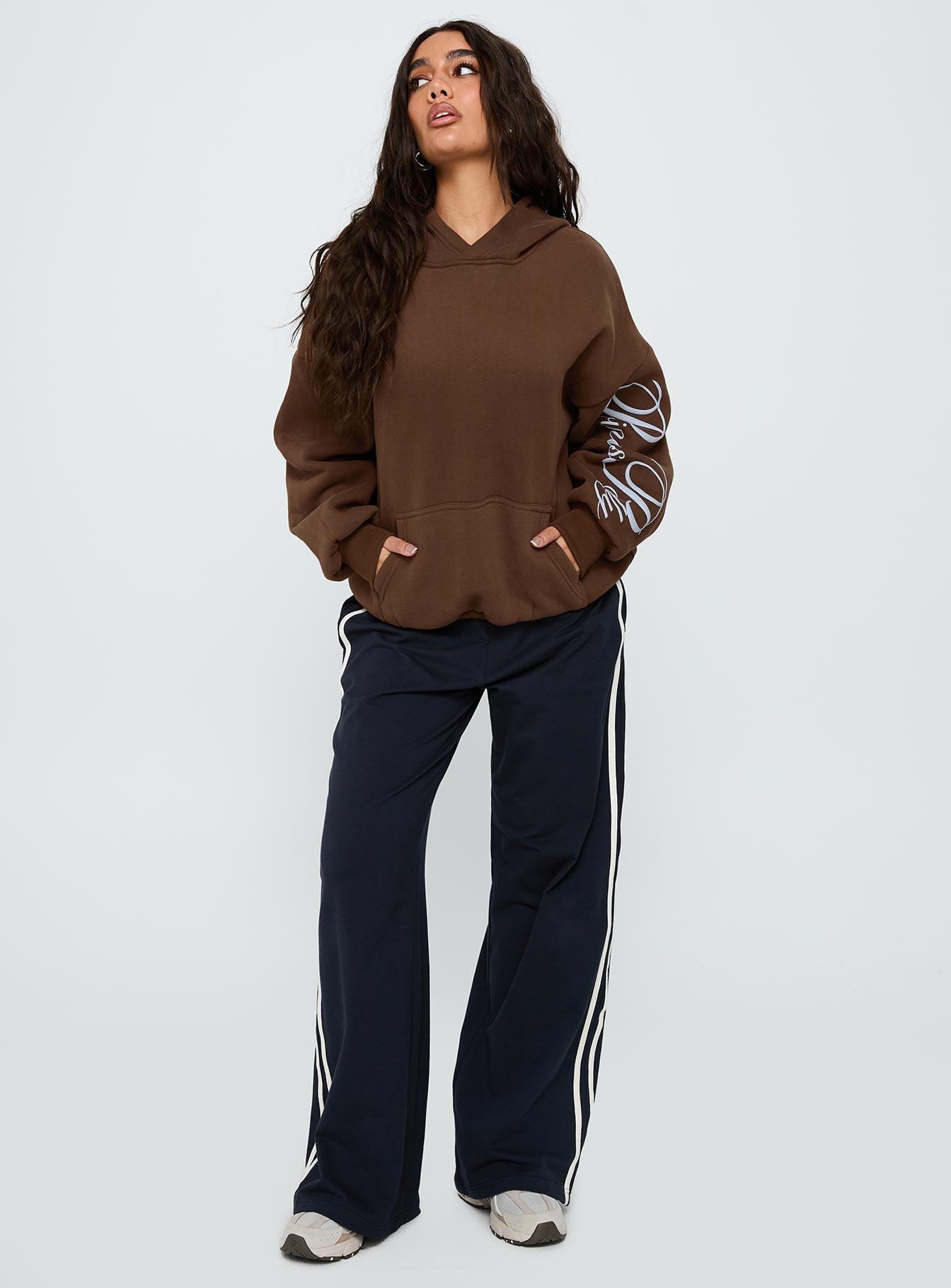 Princess Polly Script Text Graphic Hoodie Brown / Blue