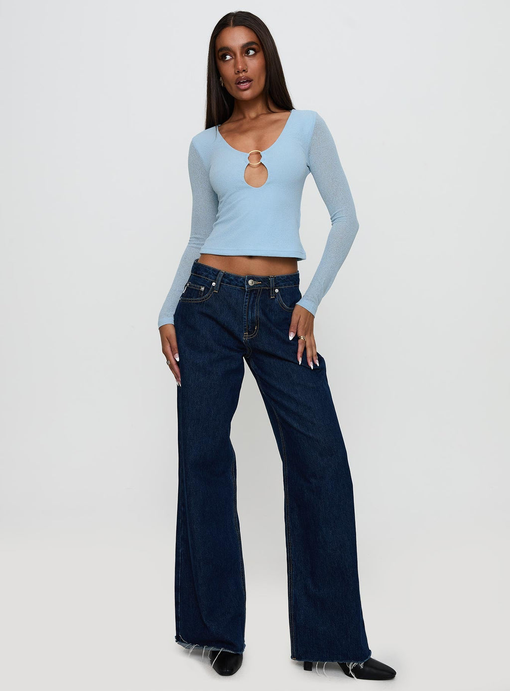 This Fate Long Sleeve Ring Detail Top Blue