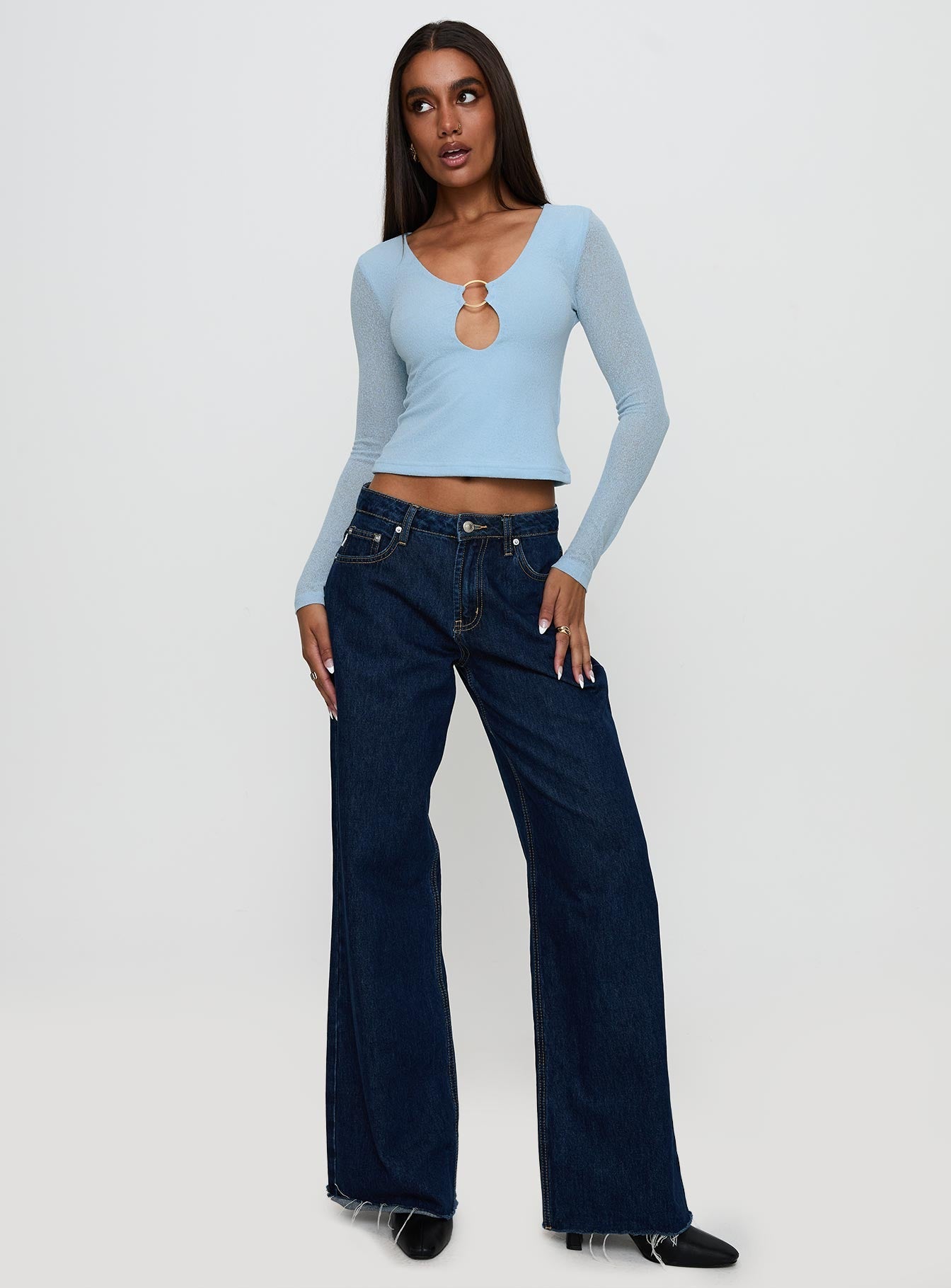 This Fate Long Sleeve Ring Detail Top Blue