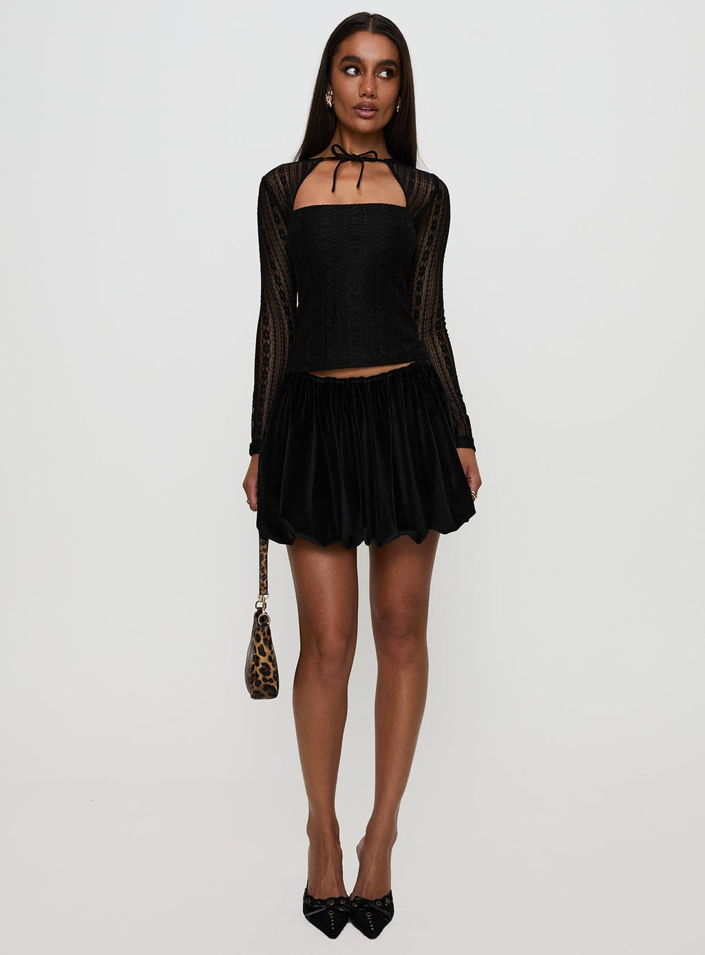 Worth My Time Tie Neck Cut Out Top Black