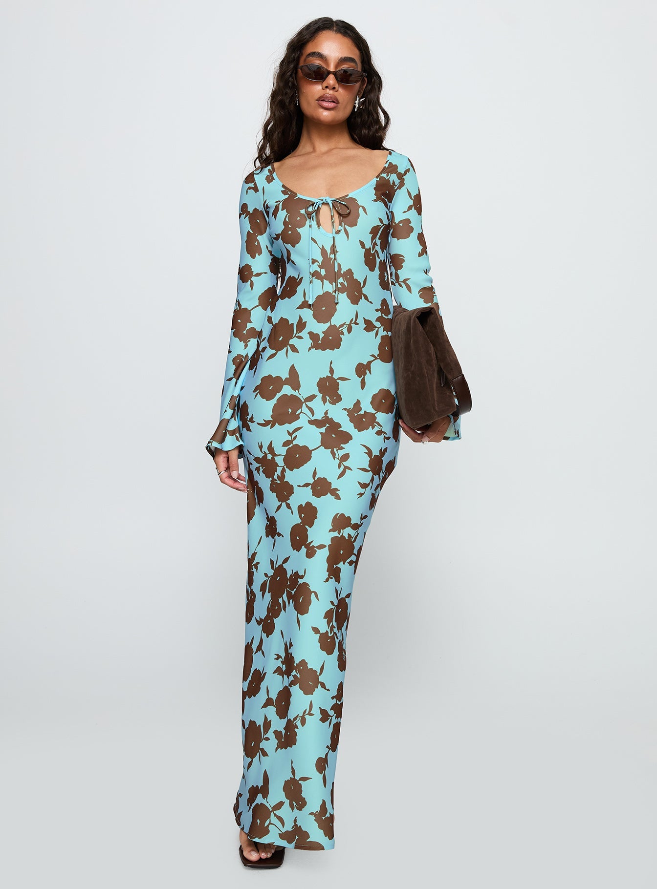 Elorie Long Sleeve Maxi Dress Blue / Brown