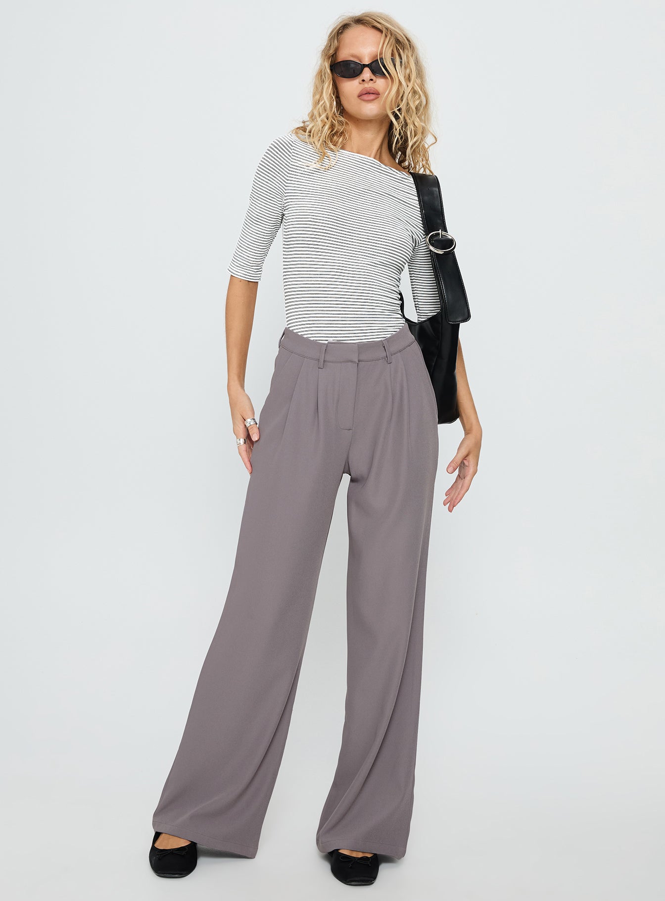 Here One Moment 3/4 Sleeve Bodysuit Black / White Stripe