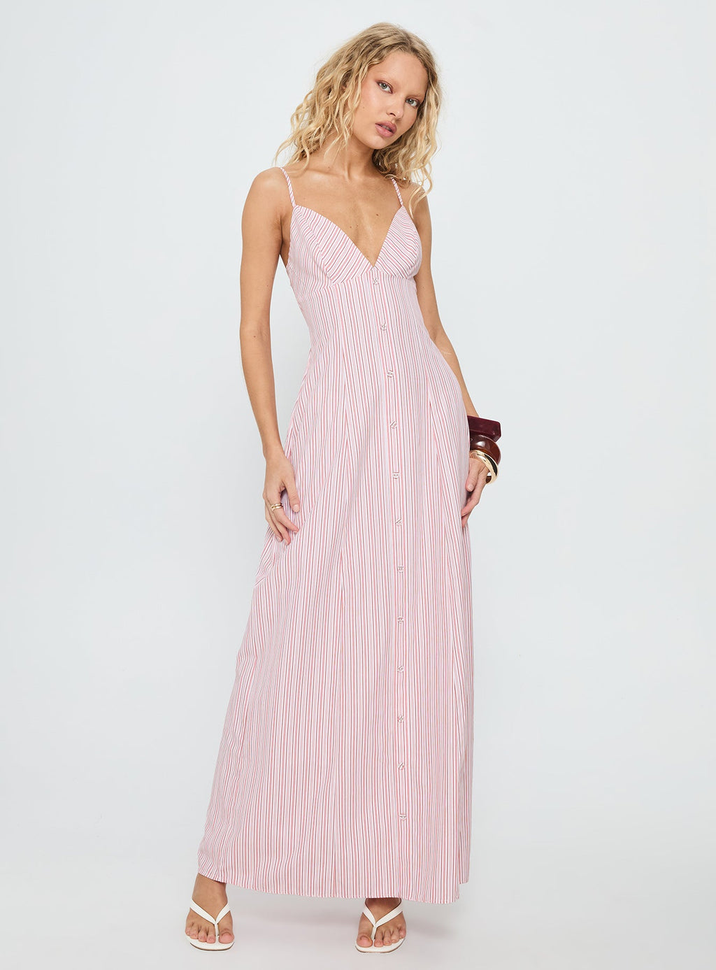 Samiyah Button Down Maxi Dress Red Stripe