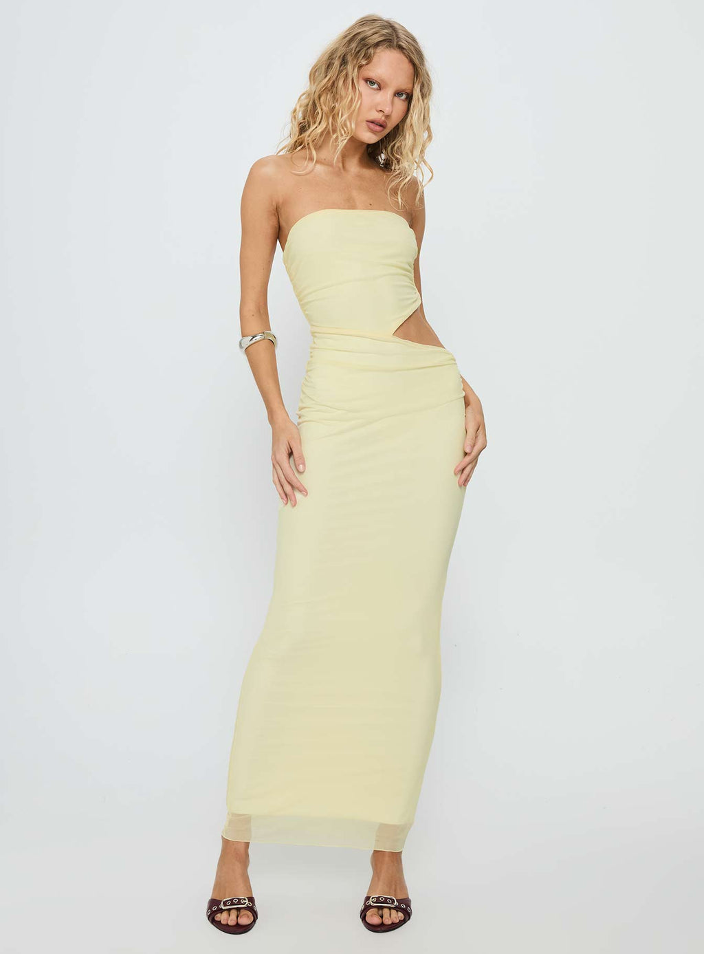 Tyllie Strapless Cut Out Maxi Dress Yellow