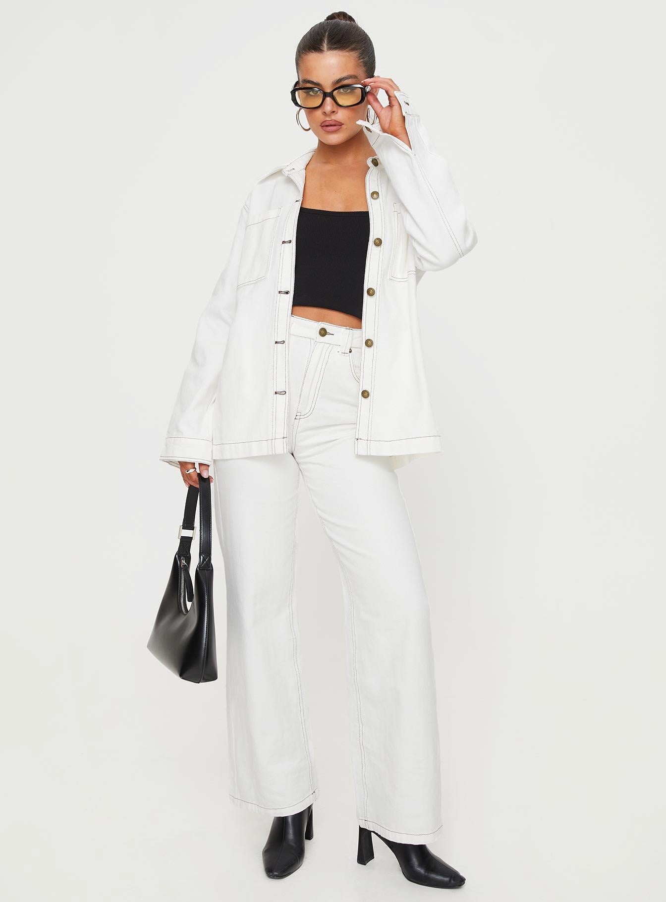 Zephee Wide Leg Jeans Cream