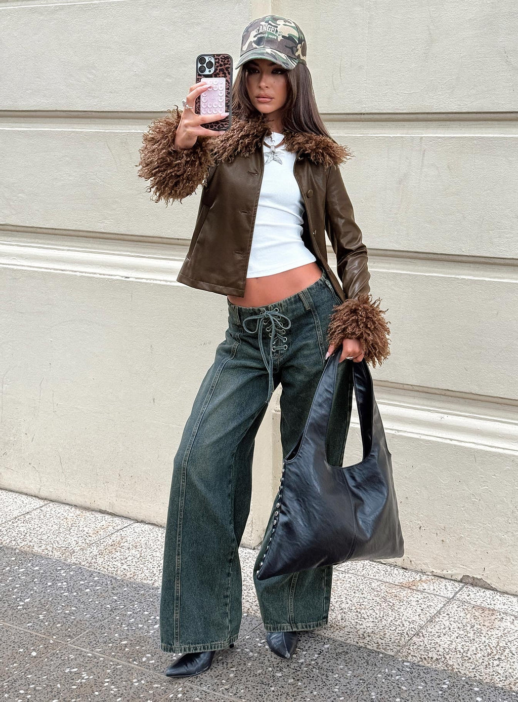 San Mateo Low Rise Wide Leg Tie Up Jeans Vintage Wash