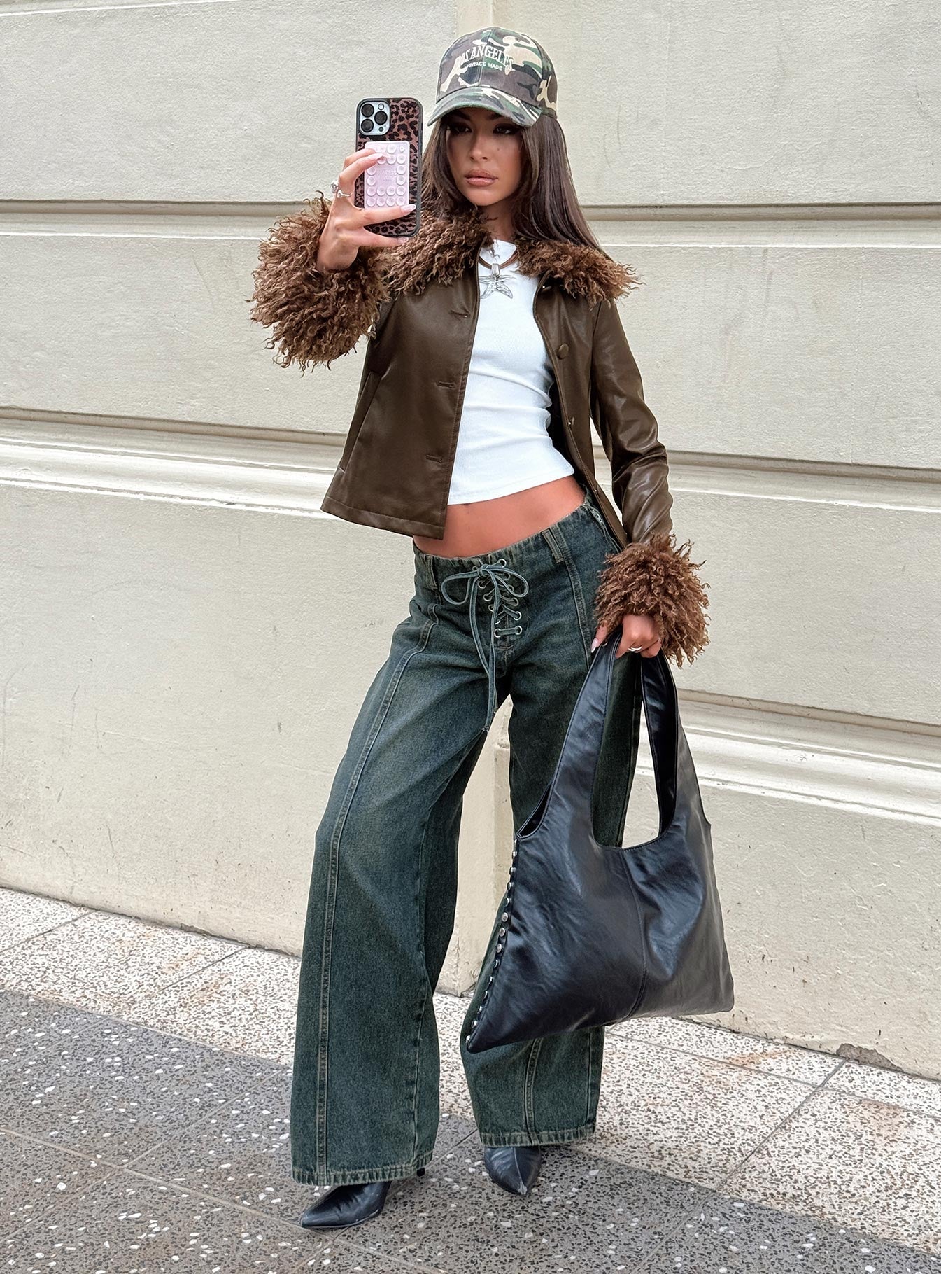 San Mateo Low Rise Wide Leg Tie Up Jeans Vintage Wash