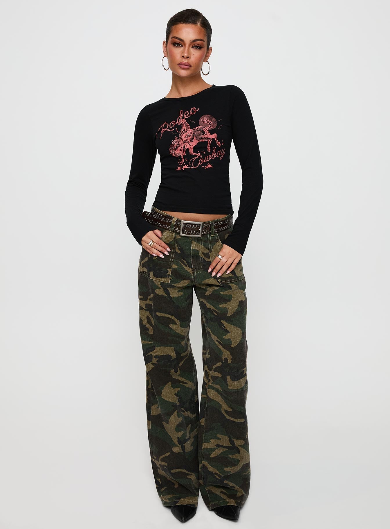 Rodeo Cowboy Long Sleeve Top Washed Wine