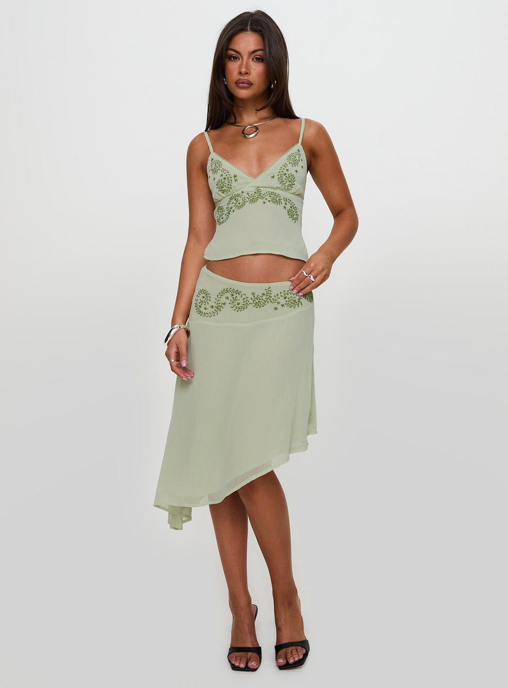 Pappilion Asymmetrical Midi Skirt Sage Petite