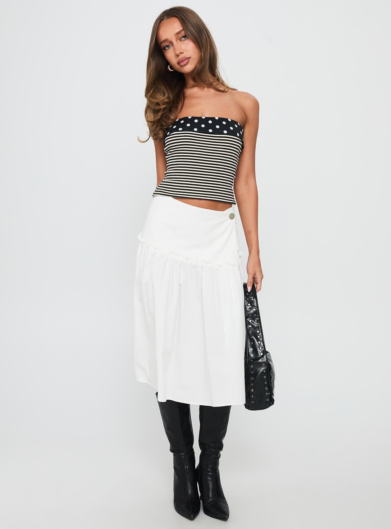 Jonsie Tiered Frill Midi Skirt White
