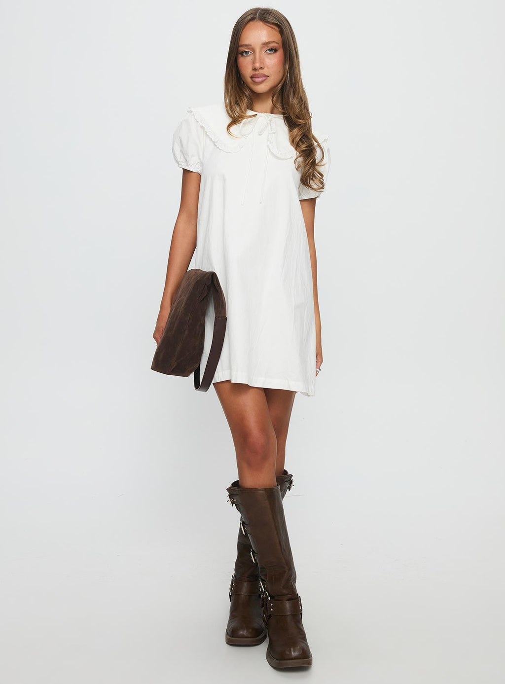 Roseprick Puff Sleeve Babydoll Dress White