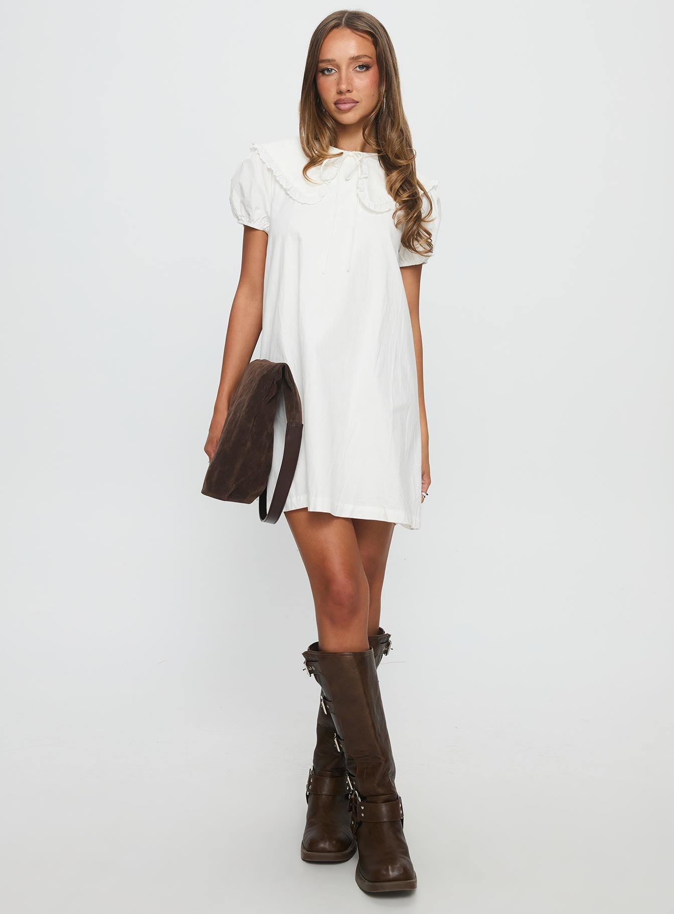 Roseprick Puff Sleeve Babydoll Dress White