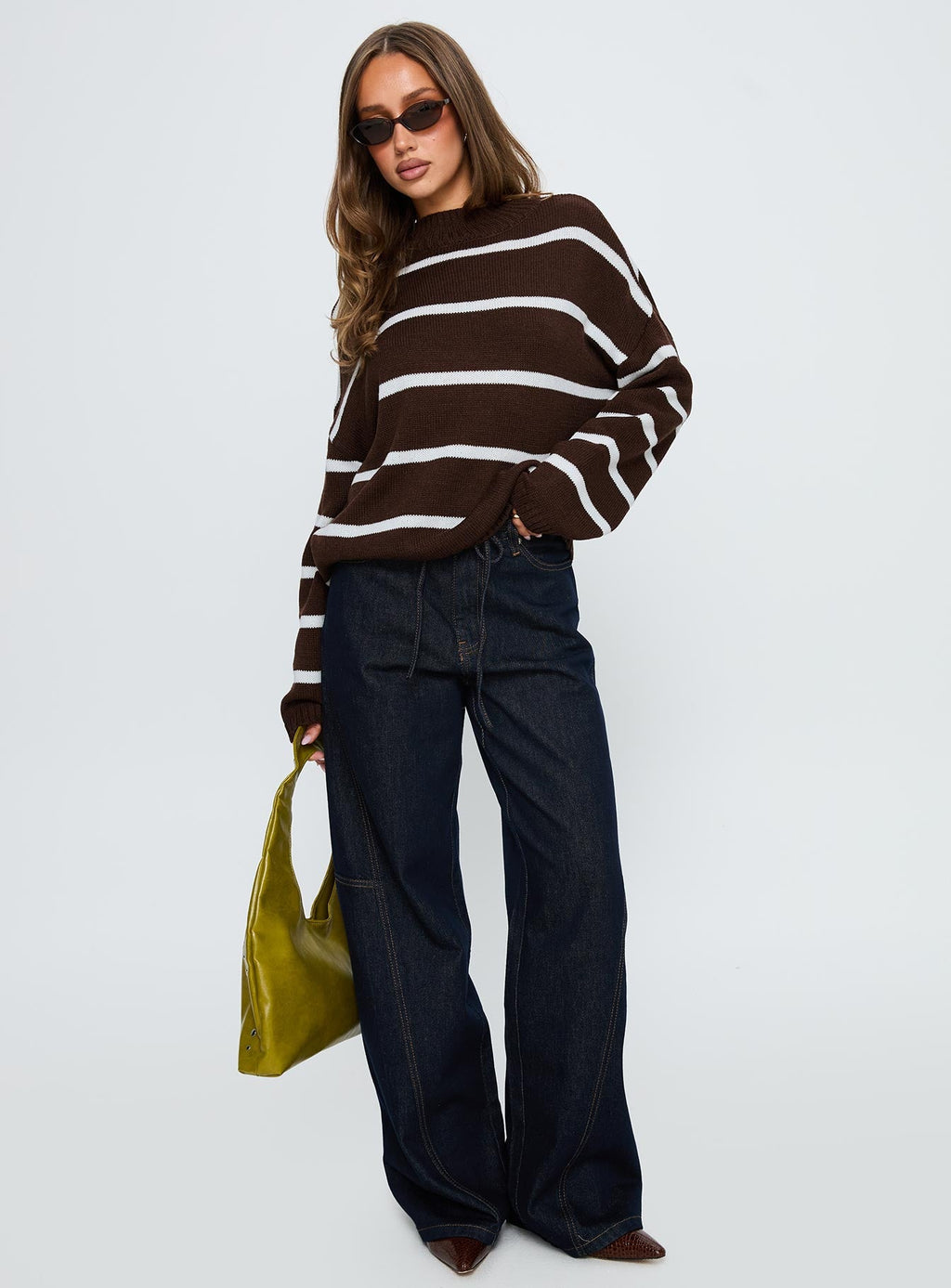 Alara Mock Neck Knit Sweater Brown Stripe