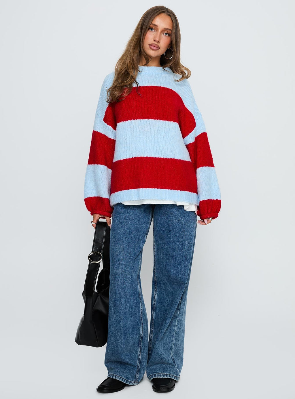 Bastien Crew Neck Knit Sweater Blue / Red