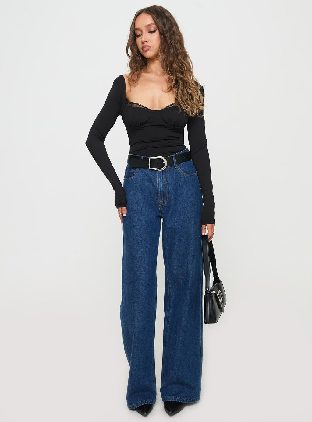 Peekaboo Long Sleeve Bodysuit Black