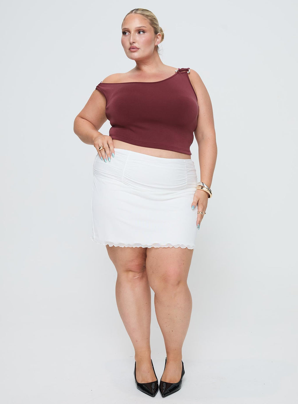 Meredith Ruched Mini Skirt White Curve