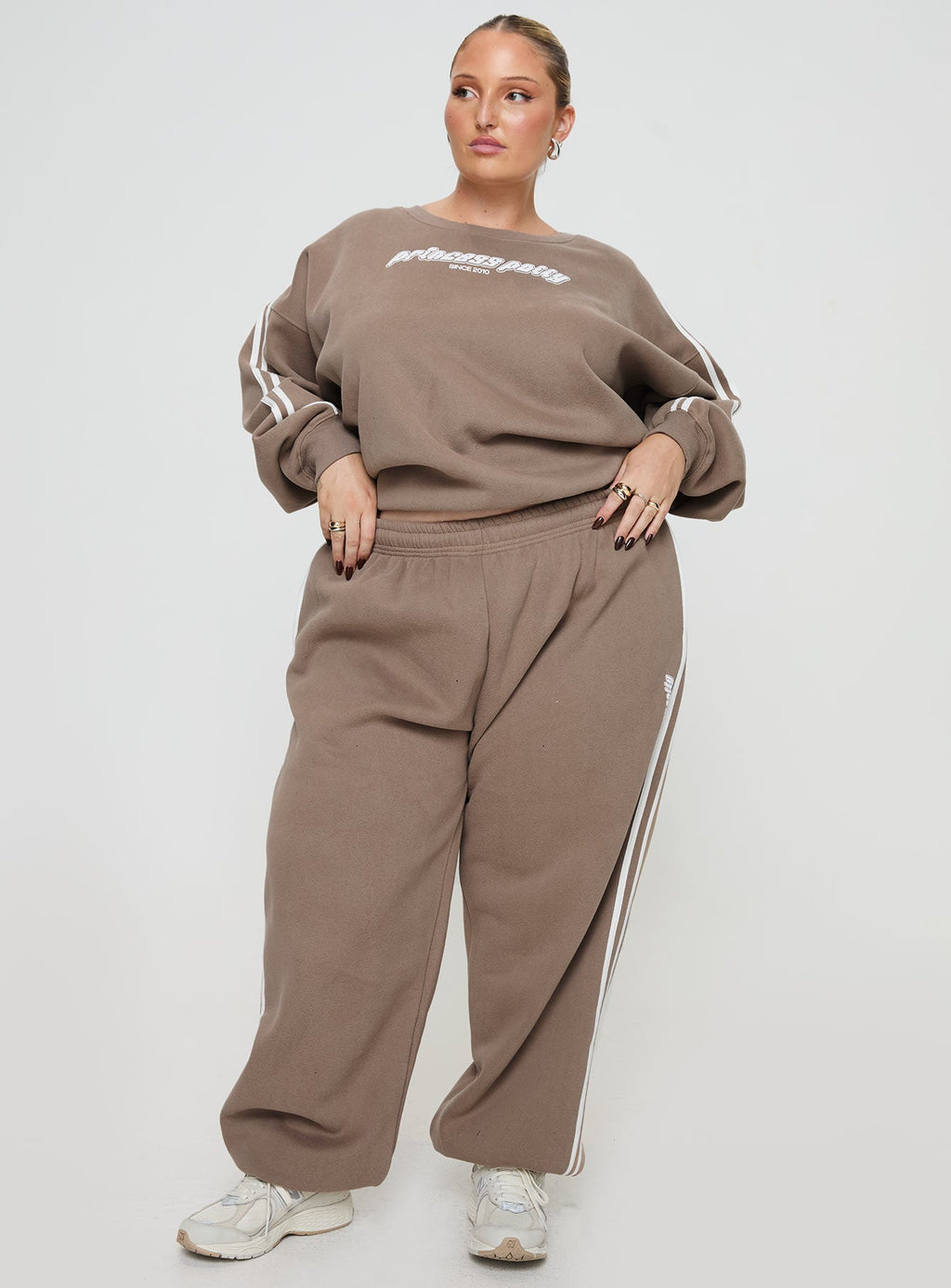 Princess Polly Track Pants Stripe Taupe / White Curve