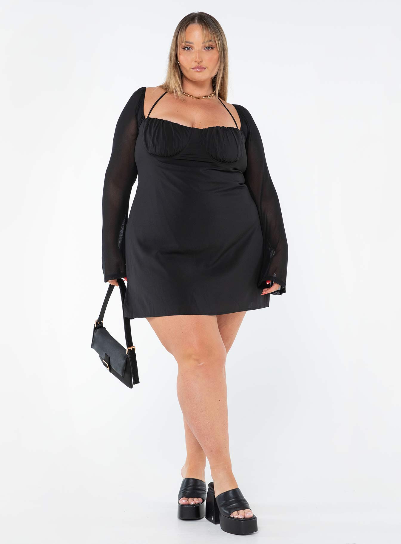 Dyer Sheer Sleeve Mini Dress Black Curve
