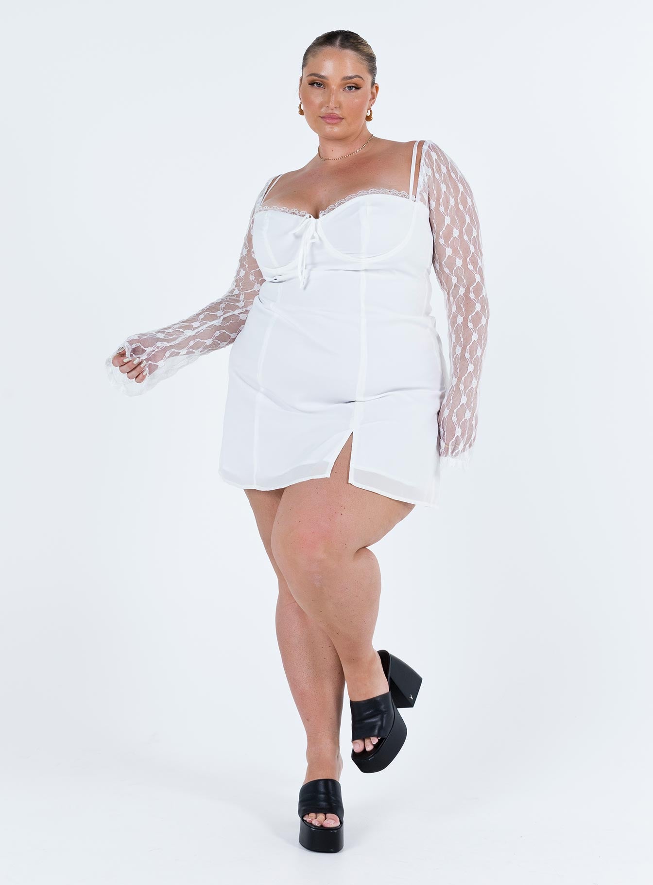 Ashwood Lace Sleeve Mini Dress White Curve