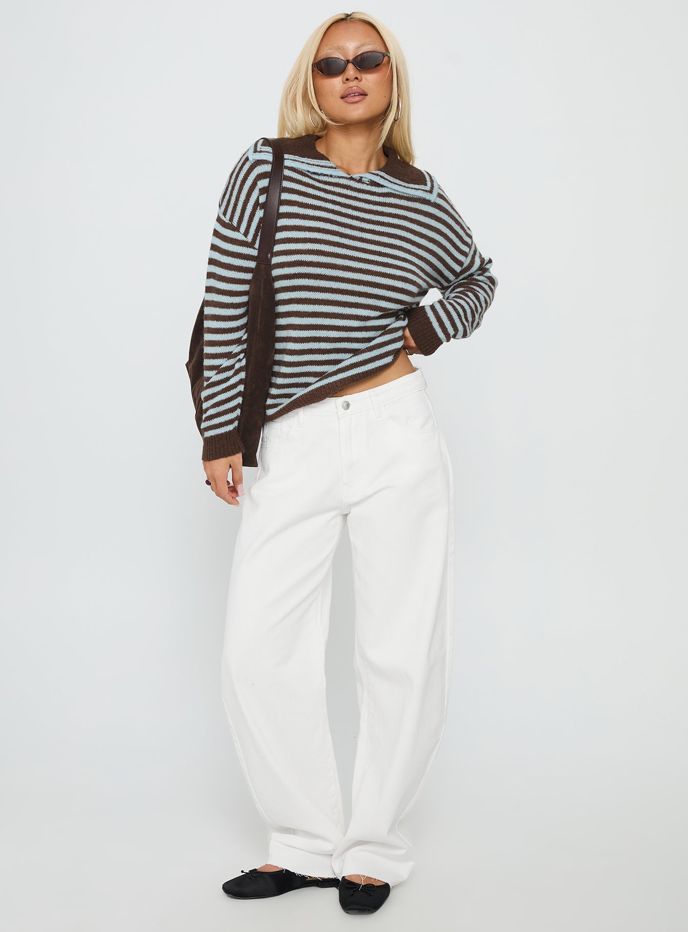 Kaio Mid Rise Barrel Leg Denim Jeans White