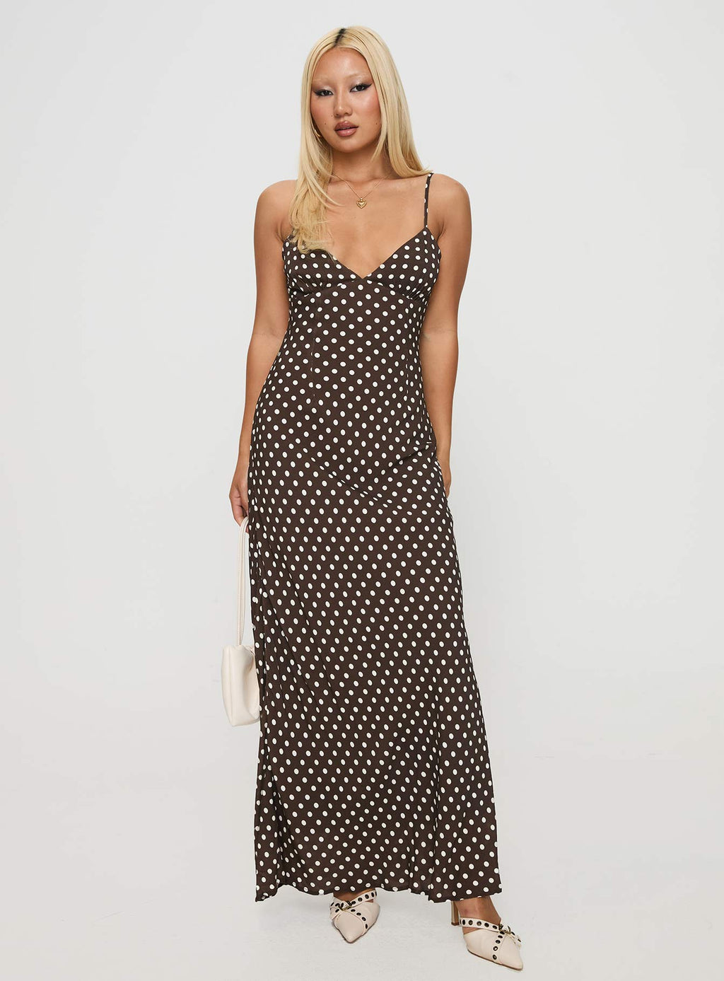 Jorjana Polka Maxi Dress Brown / White