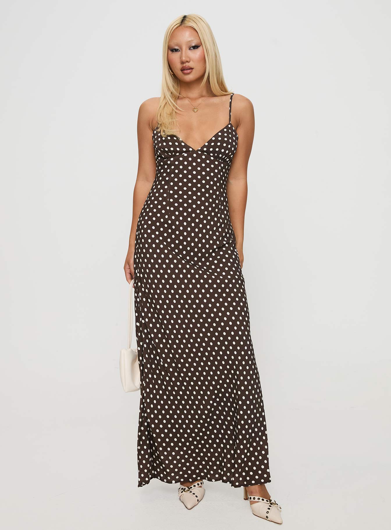 Jorjana Polka Maxi Dress Brown / White