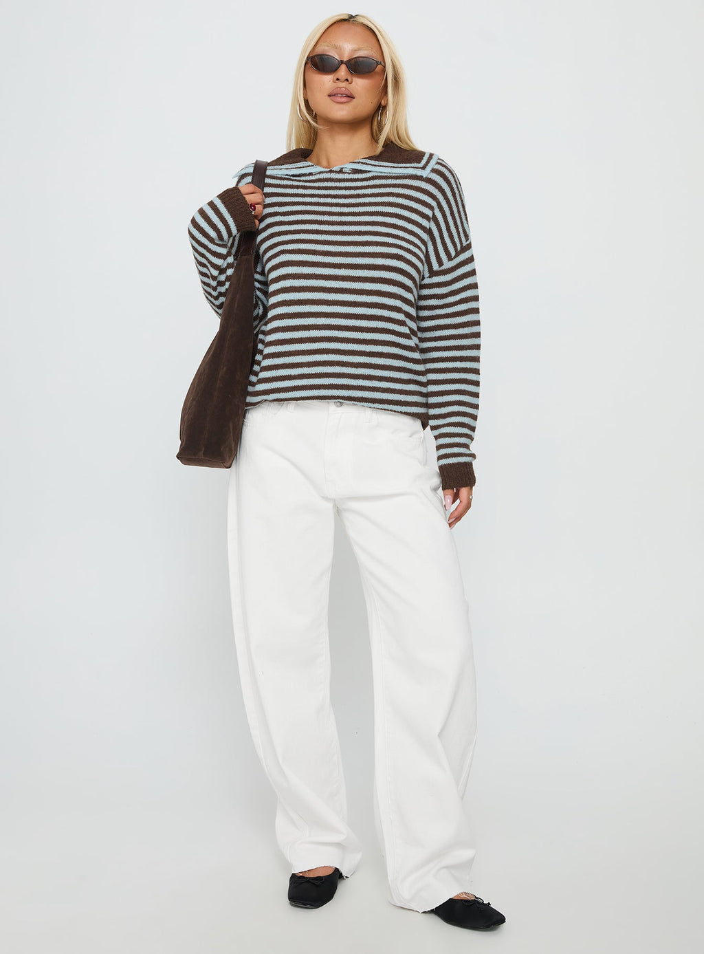 Moon Went Dark Collared Knit Sweater Stripe