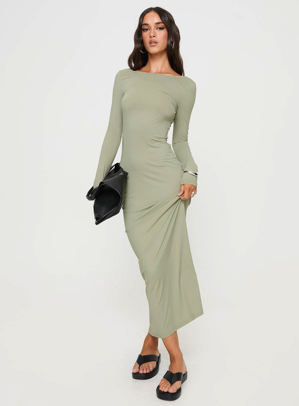 Rain Fire Long Sleeve Maxi Dress Sage