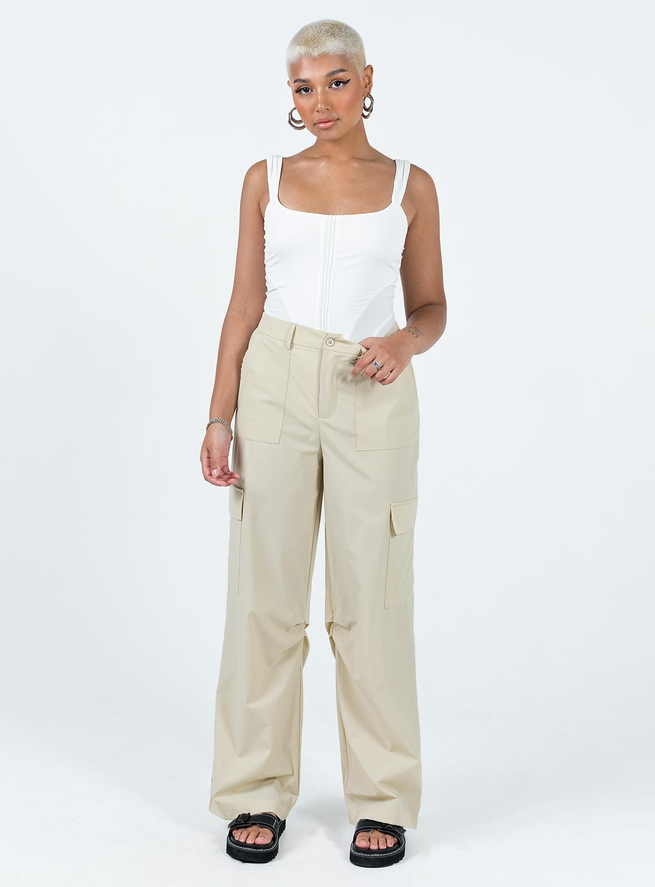 Pegley Nylon Cargo Pants Beige
