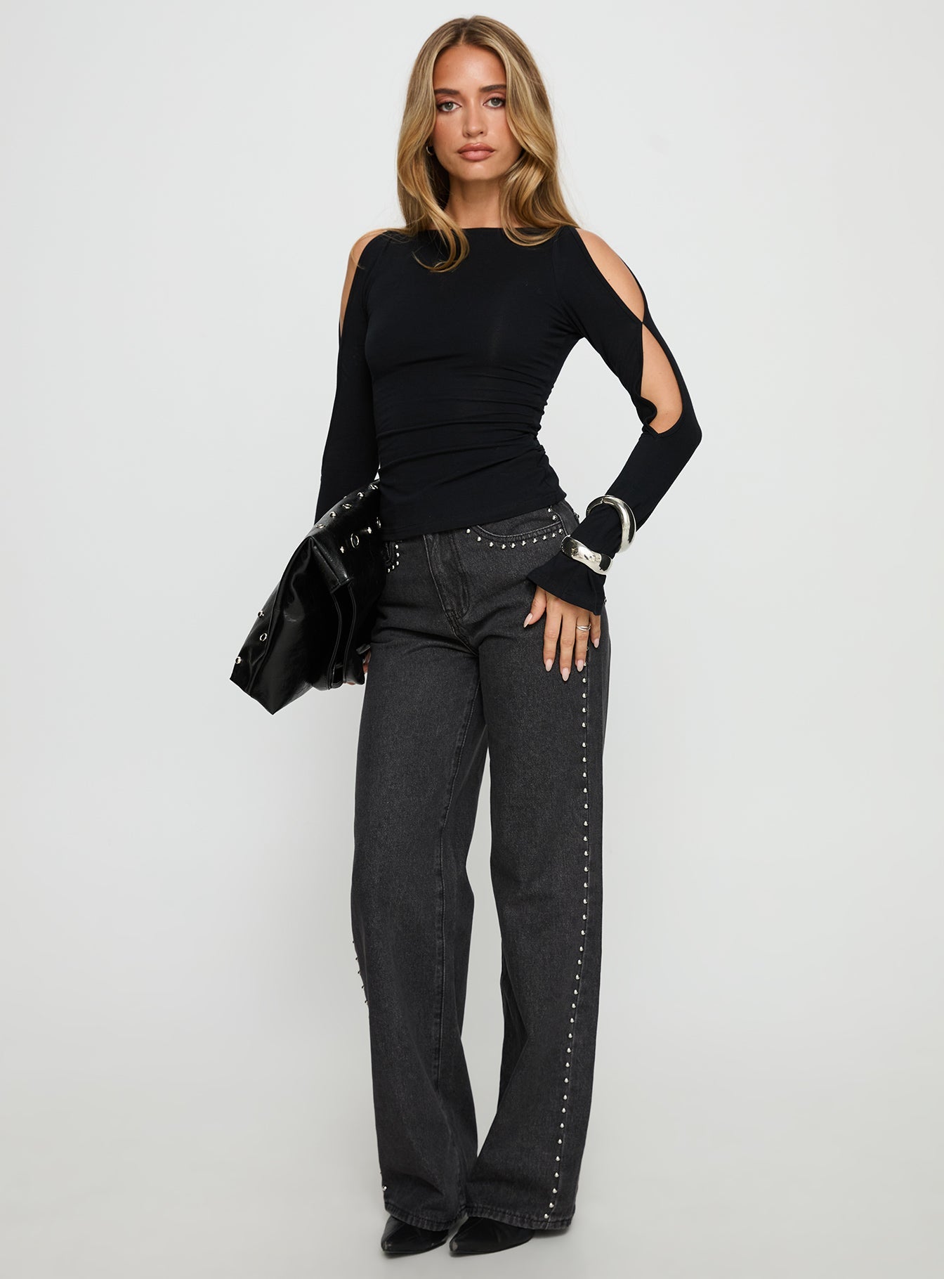 Mariko Side Split Long Sleeve Top Black