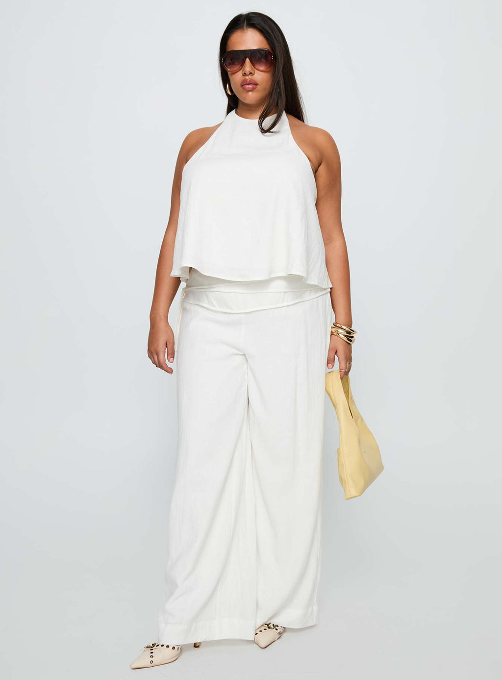 Silver Moon Linen Blend Tie Pants White Curve