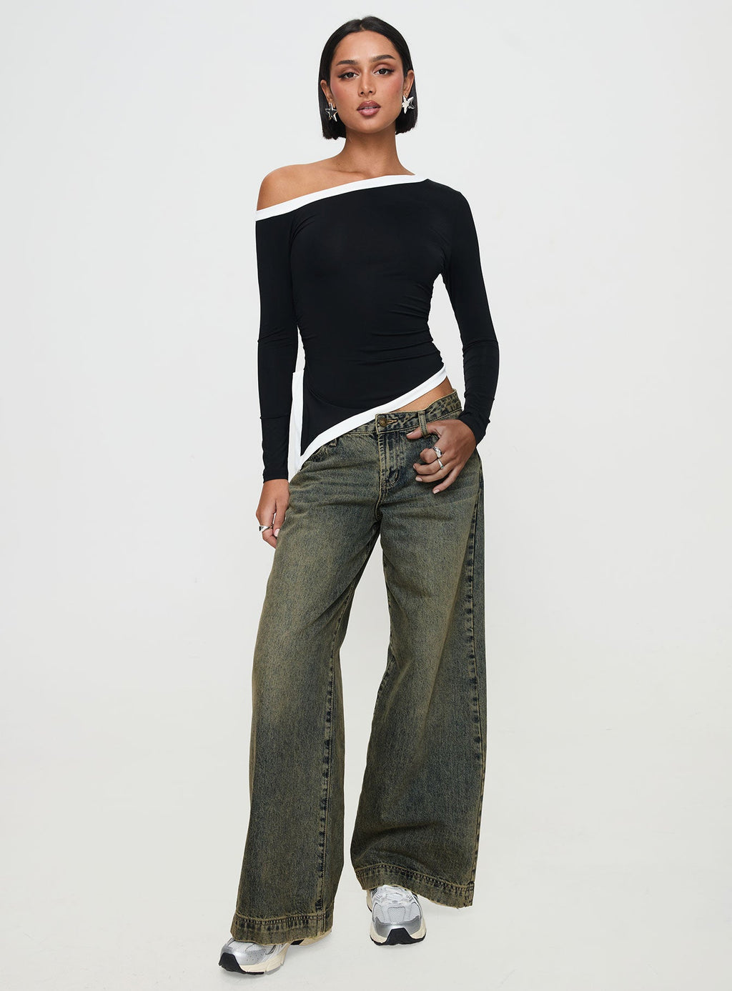 Fake Smile Long Sleeve Top Black