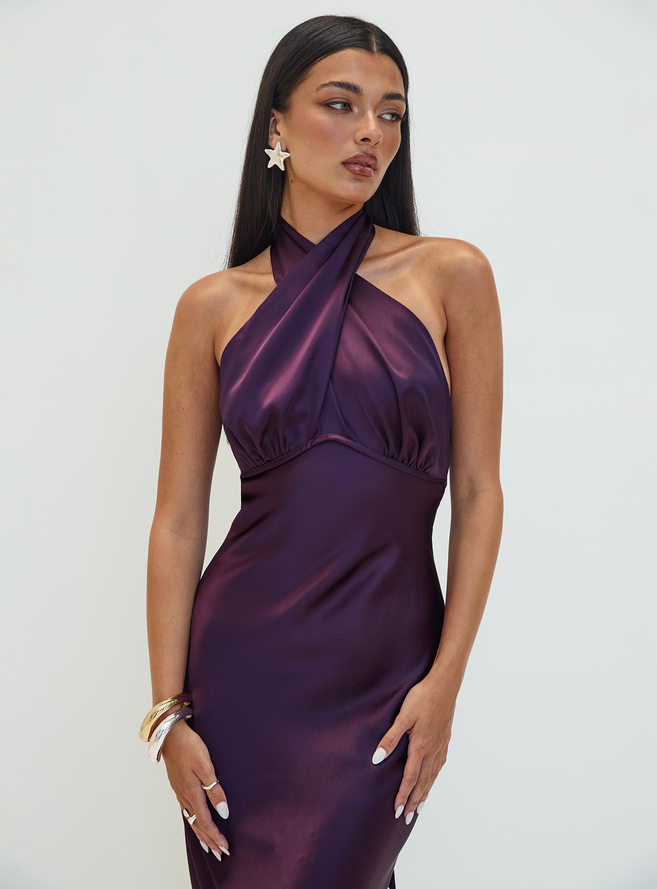 Rosaminta Halter Maxi Dress Plum Petite