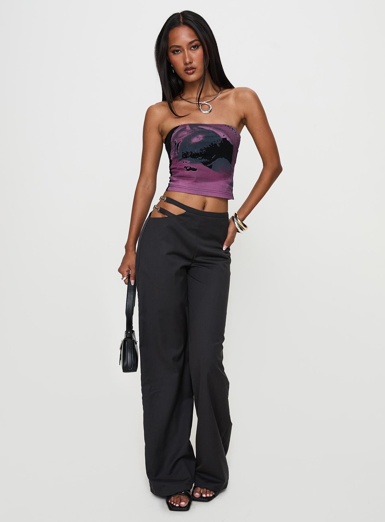 Nights Like This Cut Out Buckle Detail Pants Charcoal