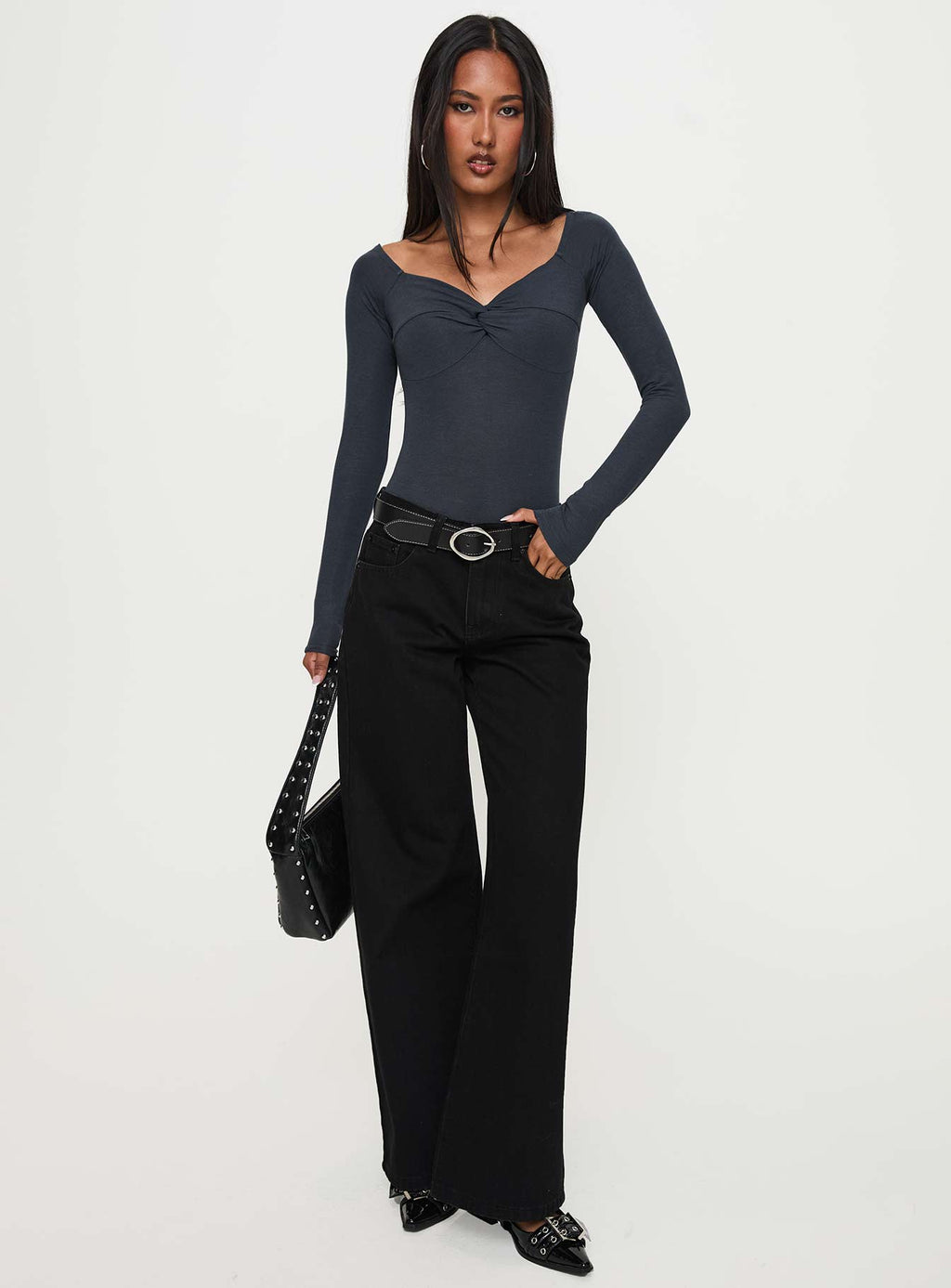 Colemane Mid Rise Wide Leg Jeans Black